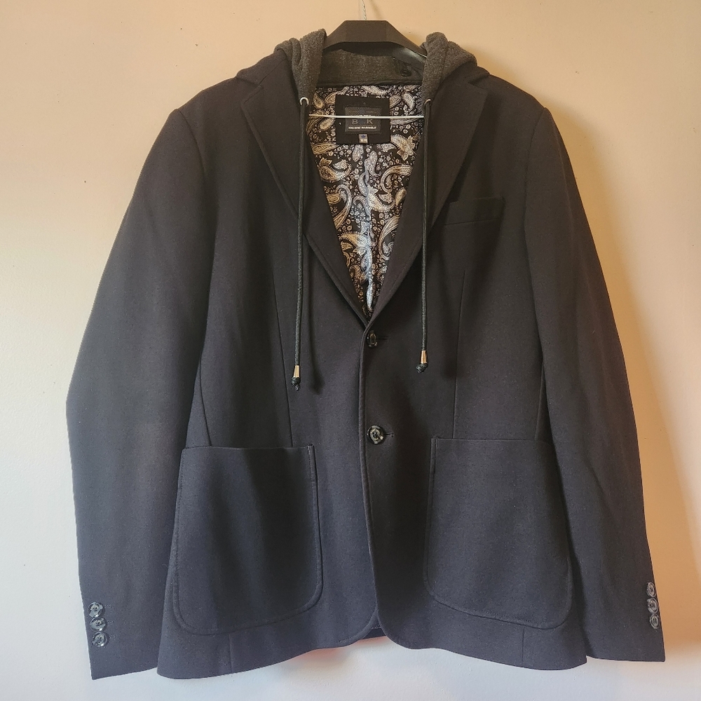 Point Zero BLK Mens Hooded Blazer Jacket Paisley Lining Travel Sport Coat M EUC